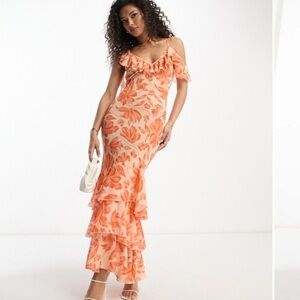ASOS orange ruffle dress